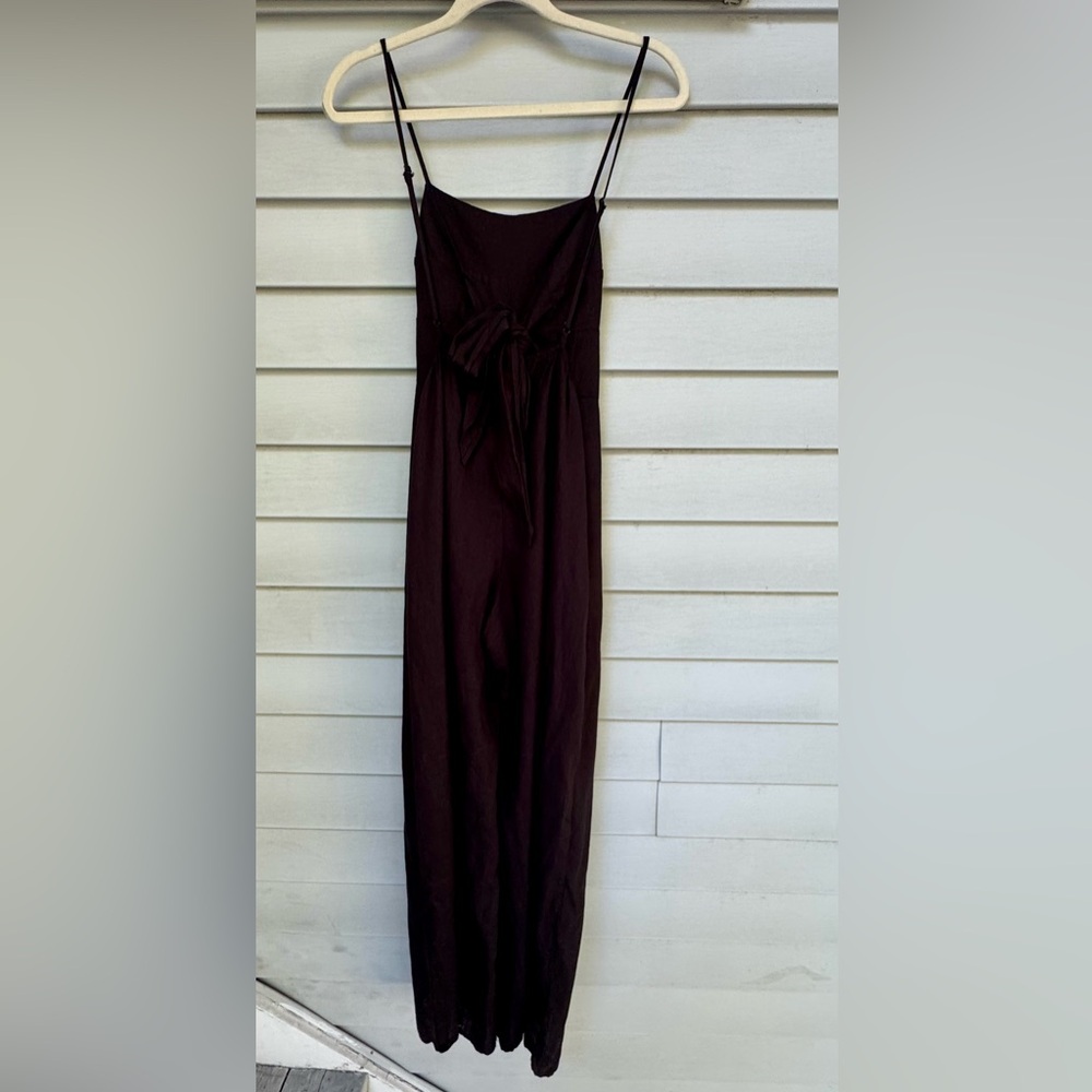 Audrey Parks Black Linen Jumpsuit Open Back Bow Francescas Wide Leg Small Boho G